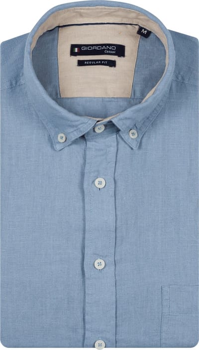 Giordano – Ivy – Heren Overhemd – Button Down – Gwassen Linnen Overhemd - Blauw – 617009-64