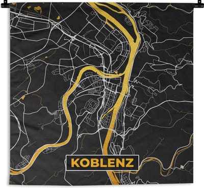 Wandkleed - Wanddoek - Black and Gold – Stadskaart – Koblenz – Duitsland – Plattegrond – Kaart - 180x180 cm - Wandtapijt