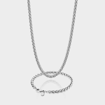 Wheat Ketting 5 mm x Wheat Armband 5 mm - Zilveren Schakelketting en Schakelarmband Heren - 50/21 cm lang - Olympus Jewelry