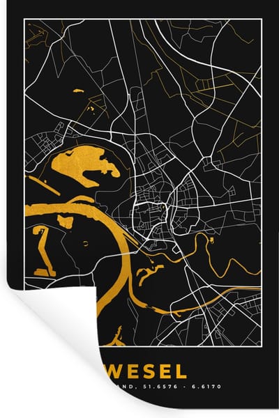 Muurstickers - Sticker Folie - Wesel – Stadskaart – Gold – Plattegrond – Stadskaart – Kaart - Duitsland - 20x30 cm - Plakfolie - Muurstickers Kinderkamer - Zelfklevend Behang - Zelfklevend behangpapier - Stickerfolie
