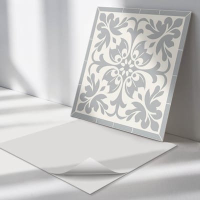 Wallfluent Vinyl Tegels - Plantenpatroon op tegels Vinyl Tegels Zelfklevend - 30 cm x 30 cm - Grijs PVC Tegels - 9 stuks - Vierkant PVC Tegels - Texturen Plaktegels - Zelfklevende Vinyltegels - Plaktegels Keuken en Badkamer