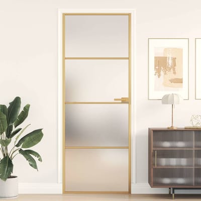 vidaXL - Binnendeur - smal - 76x201,5 - cm - gehard - glas - en - aluminium - goudkleur