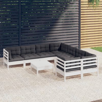 vidaXL - 9-delige - Loungeset - met - kussens - grenenhout - wit