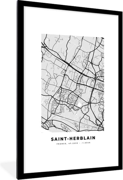 Fotolijst incl. Poster - Stadskaart - Frankrijk - Kaart - Saint-Herblain - Plattegrond - 80x120 cm - Posterlijst