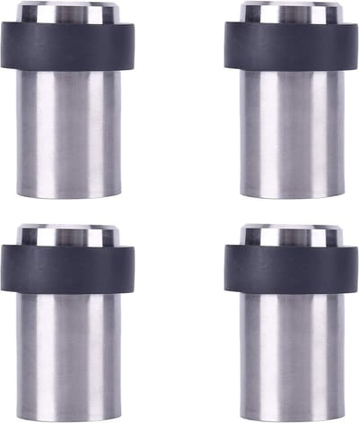 Cilindervormige Deurstopper van Roestvrij Staal met Rubber Bumper - 4 Delige Set incl. Schroeven