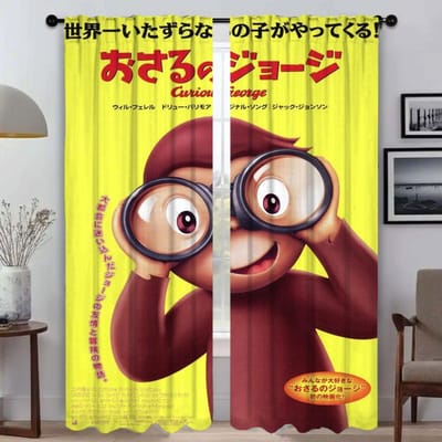 Nieuwsgierige George Shades Gordijnen voor Woonkamer Gordijn voor Kamer 2 Panelen Home Interieur Gordijnen Afscheiding Halloween Decoratie W60xH90cmx2pcs-CL