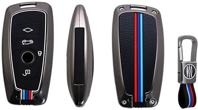 Autosleutel Hoesje geschikt voor Bmw - Sleutelcover - Metalen Sleutelhoes - Accessoires - grijs