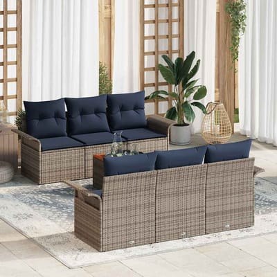 vidaXL - Tuinbank - Set - 7 - st - 6-Aantal - zitplaatsen - Grijs - en - Marineblauw