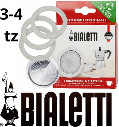 3 afdichtingen + 1 filter voor Bialetti 3-4 tz koffiezetapparaten