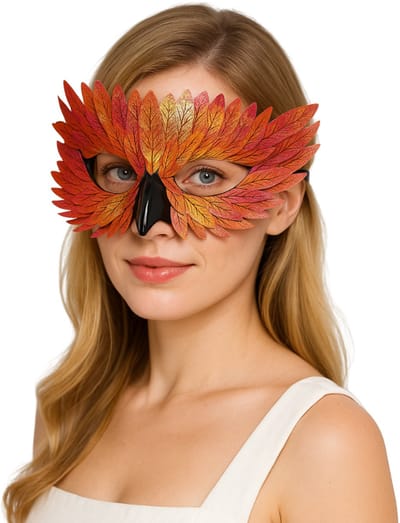 Joya Party® Exotisch vogel verkleedmasker volwassenen | Oranje Roze Gele Glitter Veren | Gemaskerd Bal Masker Met snavel | Dames en Heren Masker met Veren | Carnaval en Halloween Verkleed Masker