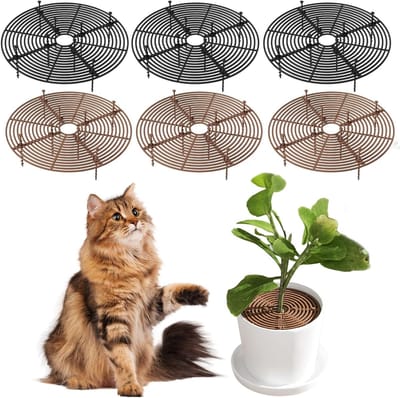 Set van 6 Ronde Beschermnetten voor Planten, 30 cm, Ideaal voor Bloempotten, Bescherming tegen Huisdieren en Kinderen, Perfecte Potstandaarden in Zwart en Bruin