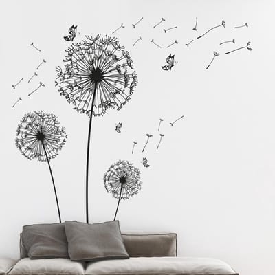 Muursticker paardenbloemen met vlinders| 135cm breed bij 125cm hoog | Woonkamer & Slaapkamer muurdecoratie |