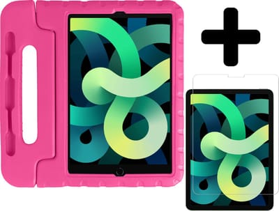 Hoes - Geschikt voor Apple iPad Air 5 (2022) - 10.9 inch - 5e Generatie - M1 - Met Screenprotector - Kinderhoes Shockproof Bumper - Kidsproof Case - Tablet Hoesje - Kinder Hoesje Cover - Roze