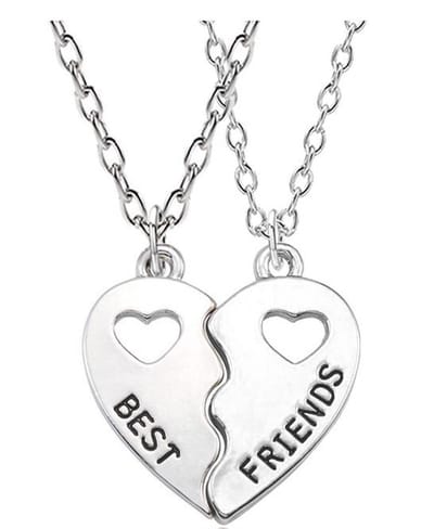 Bixorp Friends BFF Ketting voor 2 met Zilverkleurige helften Hartje - Vriendschapsketting Meisjes - Best Friends Ketting Vriendschap Cadeau voor Twee