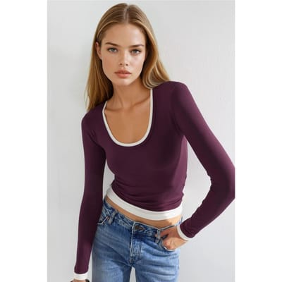 Contrast Binding Lange Mouwen Blouse