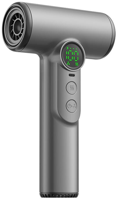 Grijs-Professionele draadloze föhn - 3 snelheden en 3 temperaturen, USB oplaadbare batterij, föhn 200W, draagbare föhn met digitaal scherm voor vrouwen, strand en kamperen-Belle's product