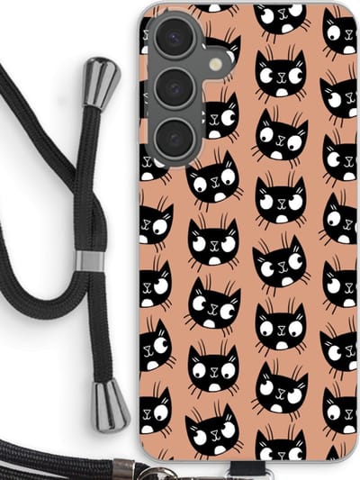 Case Company® - Hoesje met koord geschikt voor Samsung Galaxy S24 Plus hoesje met Koord - Kat - Telefoonhoesje met Zwart Koord - Bescherming aan alle Kanten en Over de Schermrand