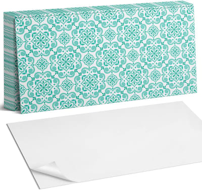 Coloray Plaktegels - Stijlvol plantenpatroon Zelfklevende Wandtegels - 40 cm x 20 cm - Turkoois Plaktegels - 10 stuks - Rechthoek PVC Tegels - Plaktegels Badkamer - Vloertegels Zelfklevend - Vinyltegels Vloer Zelfklevend - Portugese Tegels