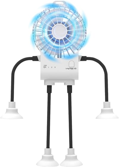 Ulisem - Tafelfan - 3 snelheden - Oplaadbaar batterij - Flexibele poten - Silicone zuignappen - Krachtige wind - Voor slaapkamer en kantoor - Draagbaar en kinderbeveiliging - USB