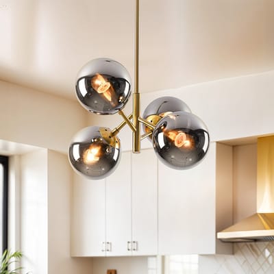 LumenXL LumenXL - Hanglamp Florence - Goud - Smoke glas - Spiegeleffect - 4-lichts