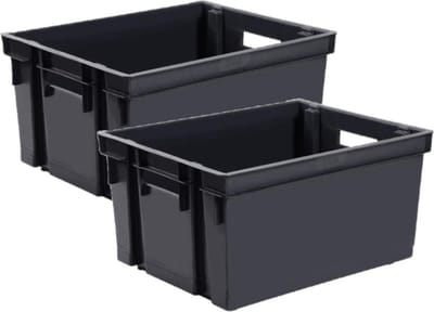 EDA Opbergkrat stapelbaar - 2x - kunststof - 30 Liter - L44 x B35 x H24 cm - zwart
