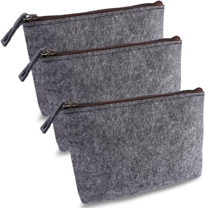 Set van 3 Duurzame Vilten Cosmeticatasjes 20x14x4.5 cm met Ritssluiting voor Make-up, Pennen en Accessoires - Perfect voor Kerstmis en Moederdag