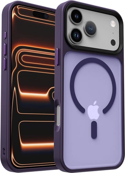 Hoesje Geschikt voor iPhone 17 Pro - Compatibel met MagSafe / Qi2 - Matte Beschermhoes - Back Cover met Magneet - Donker Paars