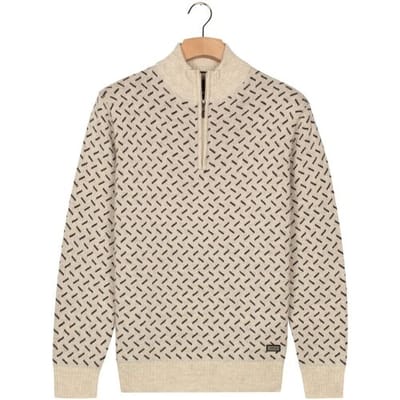 Baileys Trui Half Zip Allover Diagonal Stripes Pattern Knit Mushroom / male