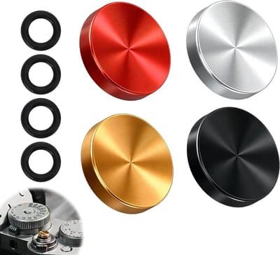 Set van 4 Zachte Drukknoppen met Rubber Ringen voor Universele Compatibiliteit met Camera's zoals Fuji X100 en Canon - Rood, Zwart, Goud, Zilver