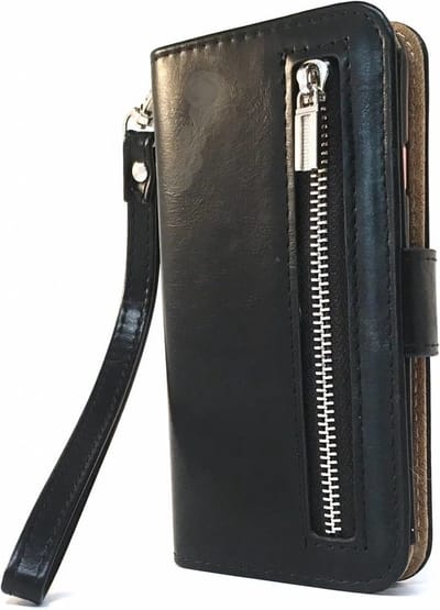 HEM Boekhoesje met rits - Geschikt voor iPhone 14/15 - Zwarte Wallet - Book Case - Boekhoesje - Telefoonhoesje - Hoesje iPhone 14 / 15 met aparte pasjesflip en rits voor kleingeld