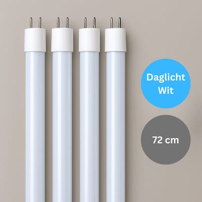 4x Premium LED TL lamp 72 cm – Daglicht wit 6500K – Vervangt TL–D 16W – Universeel met starter – 10W