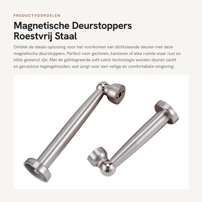 Dailygoods- Deurstoppers Magnetisch - Deurbuffer Roestvrij Staal - Soft-Catch Technologie - Muurbescherming - Totale Lengte 15 cm - Bescherming tegen Dichtslaan - Deurbumper