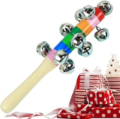 Handbellen Kinderen - Muziekinstrument Kleuter - Vroegtijdige Educatie - Stevig Houten Handvat - 21 x 3 cm - Regenboog