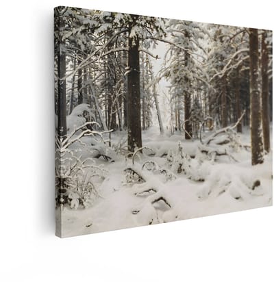 Artaza Canvas Schilderij Winterlandschap - 80x60 cm - Wanddecoratie Besneeuwd Bos - Muurdecoratie Natuur - Decoratie Bomen - Schilderijen Op Canvas