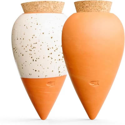 2 terracotta ollas voor automatische irrigatie van kamerplanten - OYA terracotta + wit generfd - 25 cl