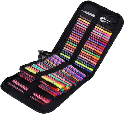 Golden crown - Grote Capaciteit Etui - Opbergtas voor Pennen - Canvas Potlood Pouch - 120 Slots - Perfect voor Studenten en Kunstliefhebbers - Zwart