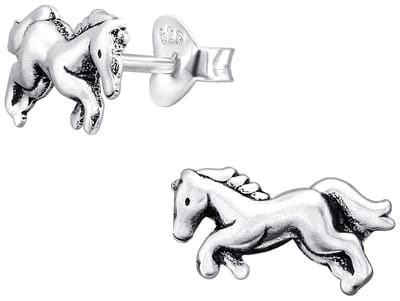 Joy|S - Zilveren paard oorbellen - 12 x 6 mm - geoxideerd - sd22