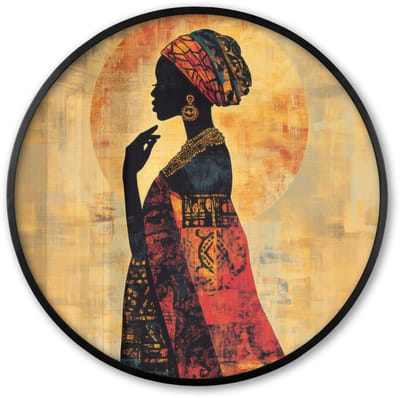 Poster in lijst Rond - Fotolijst 60x60 cm - Posters - Vrouw - Silhouet - Patronen - Sierlijk - Ronde posterlijst zwart - Decoratie - Wanddecoratie woonkamer - Muurdecoratie slaapkamer