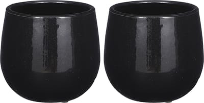 Mica Decorations Plantenpot/bloempot - 2x - keramiek - zwart - licht gevlekt - D14 x H12 cm
