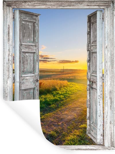 Muurstickers - Sticker Folie - Doorkijk - Platteland - Landschap - Zon - 30x40 cm - Plakfolie - Muurstickers Kinderkamer - Zelfklevend Behang - Zelfklevend behangpapier - Stickerfolie
