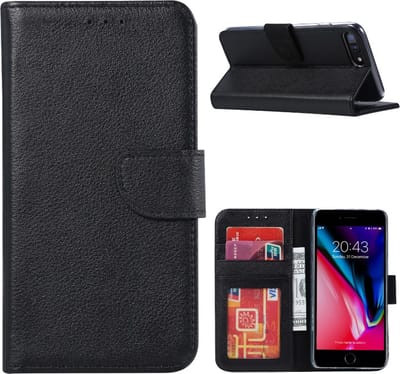 LuxeBass Hoesje geschikt voor iPhone 7 Plus / 8 Plus - Bookcase Zwart - portemonnee hoesje gsm hoesje - telefoonhoes - telefoonhoesjes