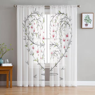 Hart in bloemstijl transparante gordijnen voor slaapkamer woonkamer tule gordijnen voor keukenraam voile gordijnen 135W x 114H(cm) white