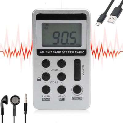 Oplaadbare Noodradio Met Hoofdtelefoon - AM / FM Radio - Radio - Draagbare radio - Mini-radio - Kleine Draagbare Radio - Noodradio - Zakradio - Met Koptelefoonaansluiting - met 500 mAh 3,7 V oplaadbare batterij - 84×48×12mm