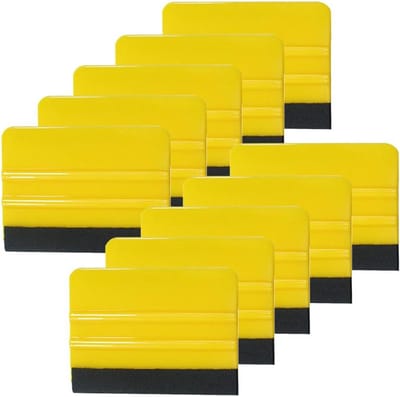 Plastic Squeegee with Felt Edge - Pack of 10, Universal Ratchet for Vinyl, High Quality Foil Squeegee for Bonding Film, Wall Tattoo Window Film (Yellow)