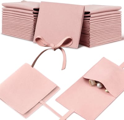 Microfiber Sieraden Tassen - Verpakkingstasjes Cadeautasjes - Sieraden Opbergen - Met Strik Sluiting - 8x8cm - Roze