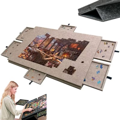 Kantelbaar Puzzelbord - Puzzelmat Met Lades - Puzzelstukjes Sorteren - Inclusief 6 Sorteerlades - 1500 Stukjes - Donker Camel