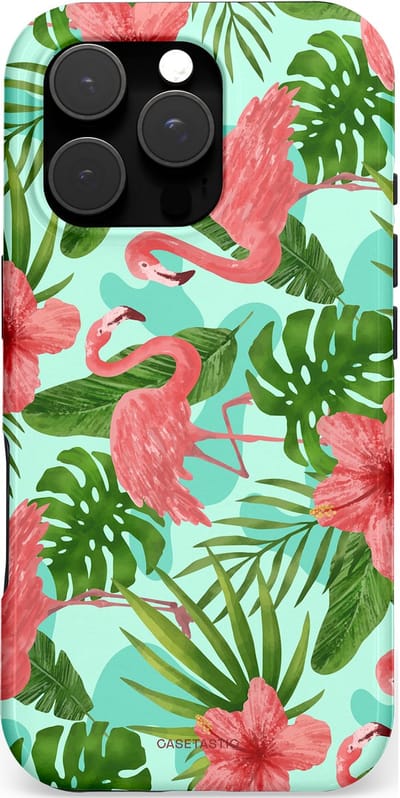 Casetastic hoesje geschikt voor Apple iPhone 16 Pro - MagSafe - Dubbellaagse bescherming - Flamingo jungle - Fashion Case - Mintgroen Koraal