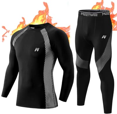 METHOO Thermo-ondergoed Heren Set - Heren Thermokleding : Ademend en Comfortabel Basislaag voor Voetbal, Tennis, Skiën, Hardlopen en Outdooractiviteiten -Zwart-L