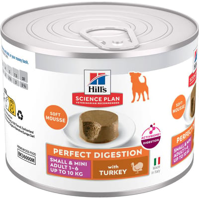 12x 200g Hill's Science Plan Perfect Digestion Adult small & Mini Mousse kalkoen hondenvoer nat