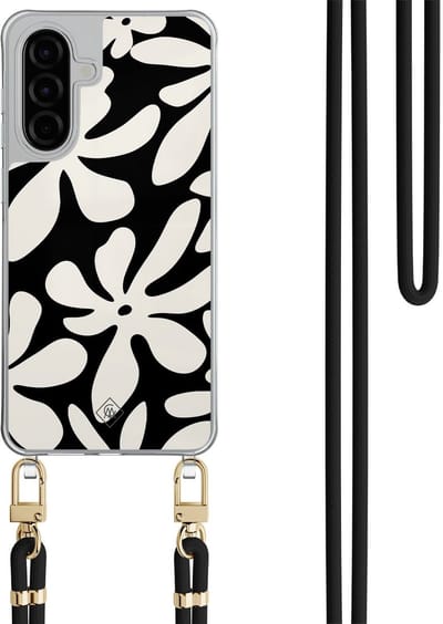 Casimoda® hoesje met zwart koord - Geschikt voor Samsung A26 - Noir Bloom - Afneembaar koord - TPU/polycarbonaat - Zwart